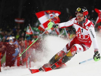 Marcel Hirscher lors de sa dernière course à domicile, en slalom nocturne à Schladming, le 29 janvier 2019 - ERWIN SCHERIAU [APA/AFP/Archives]
