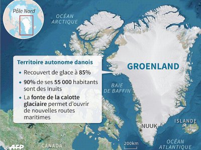 Carte du Groenland et éléments-clés du Territoire autonome danois - Sabrina BLANCHARD [AFP]