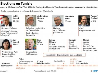 Elections en Tunisie, quelques candidats à la présidentielle et calendrier de l'élection présidentielle et des législatives - Vincent LEFAI [AFP]