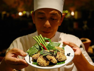 De "fausses" boulettes de porc, à base de protéines végétales, le 4 septembre 2019 dans un restaurant de Bangkok - Mladen ANTONOV [AFP]