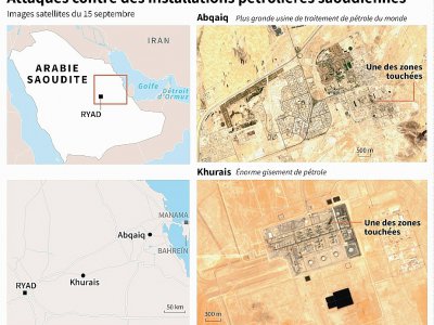 Images satellites prises le 15 septembre montrant certaines zones touchées par les attaques contre des installations pétrolières saoudiennes samedi 14 septembre - Gal ROMA [AFP]