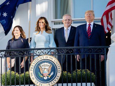 Le président américain Donald Trump et son épouse Melania reçoivent le Premier ministre australien Scott Morrison et son épouse Jennifer - SAUL LOEB [AFP]