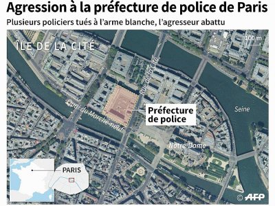 Localisation de la préfecture de police de Paris, où plusieurs policiers ont été tués à l'arme blanche - [AFP]