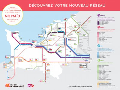 La carte du nouveau réseau Nomad qui remplace les TER Normandie et les Intercités normands. - Région Normandie
