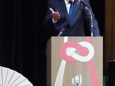 Le directeur général de World Rugby, Brett Gosper, lors d'un discours à Urayasu, dans la préfecture de Chiba au Japon, le 14 septembre 2019 - Toshifumi KITAMURA [AFP/Archives]