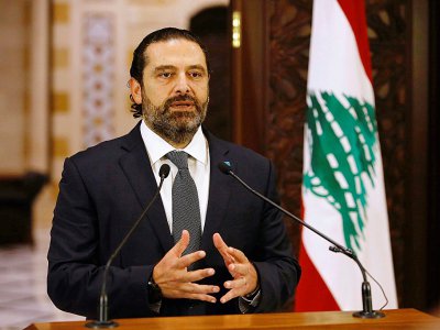 Le Premier ministre libanais Saad Hariri s'adresse aux Libanais manifestant contre la corruption à Beyrouth, le 18 octobre 2019 - Marwan TAHTAH [AFP]