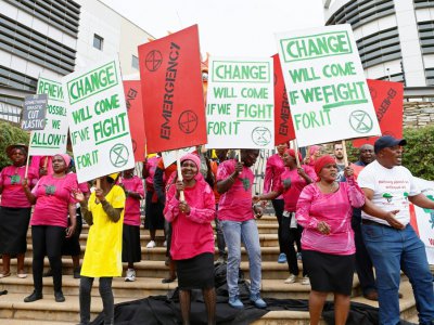 Des manifestants rassemblés à l'initiative du mouvement écologiste Extinction Rebelliona, le 11 octobre 2019 à Pretoria, en Afrique du Sud - Phill Magakoe [AFP/Archives]