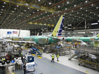 Chaîne d'assemblage du 737 MAX dans l'usine Boeing à Renton, le 27 mars 2019 dans l'Etat de Washington - Jason Redmond [AFP/Archives]