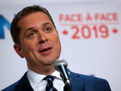 Le chef du parti conservateur Andrew Scheer lors d'un débat électoral à Montréal, Canada, le 2 octobre 2019 - Sebastien ST-JEAN [AFP]