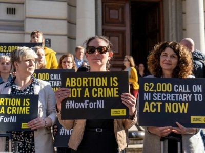 Manifestation appelant à changer la loi sur l'avortement en Irlande du Nord, le 26 février 2019 à Londres - Niklas HALLE'N [AFP/Archives]