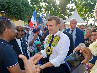 Le président Emmanuel Macron, à M'Tsamboro (Mayotte), le 22 octobre 2019 - Samuel BOSCHER [AFP]