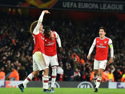 Nicolas Pépé, héros d'Arsenal après soin doublé sur coup franc qui permet aux Gunners de s'imposer face à Guimaraes, le 24 octobre 2019 à Londres - Glyn KIRK [AFP]