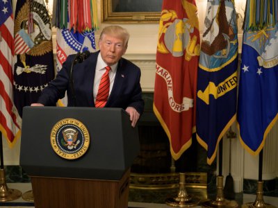 Le président des Etats-Unis Donald Trump a raconté, depuis la "Diplomatic Room" de la Maison Blanche, la mort du chef du groupe Etat islamique, Abou Bakr al-Baghdadi, le 27 octobre 2019 - JIM WATSON [AFP]