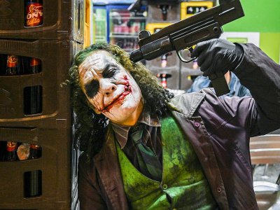 Johnny Tales grimé en Joker, le le 28 octobre 2019 à Medellin, en Colombie - JOAQUIN SARMIENTO [AFP/Archives]