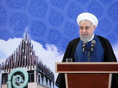 Le président iranien Hassan Rohani prononce un discours à l'occasion de l'ouverture d'une usine à Téhéran, le 5 novembre 2019 - HO [Iranian Presidency/AFP]