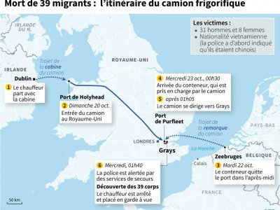 Mort de 39 migrants : itinéraire du camion frigorifique - Anne-Sophie THILL [AFP]