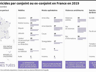 Les féminicides par conjoint ou ex-conjoint en France en 2019 - Sabrina BLANCHARD [AFP]