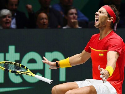 Rafael Nadal, ému, après avoir offert le sacre à l'Espagne en dominant le Canadien Denis Shapovalov en finale de la Coupe Davis à Madrid, le 24 novembre 2019 - GABRIEL BOUYS [AFP]