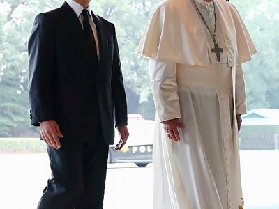 L'Empereur du Japon Naruhito et le pape François au palais impérial de Tokyo le 25 novembre 2019 - Behrouz MEHRI [AFP]