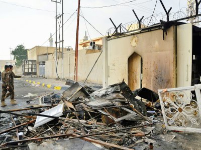 Le consulat iranien incendié, le 28 novembre 2019 à Najaf, en Irak - Haidar HAMDANI [AFP]
