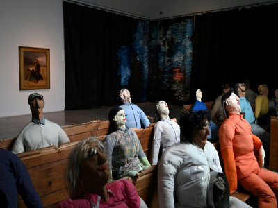 L'oeuvre baptisée "Collective Conscience" de l'artiste colombien Oscar Murillo, récompensé par le Prix Turner, avec trois autres artistes, et exposée à la galerie Turner à Margate dans le sud-est de l'Angleterre, le 26 septembre 2019 - DANIEL LEAL-OLIVAS [AFP]