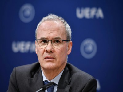 Giorgio Marchetti, secrétaire général adjoint de l'UEFA, en conférence de presse au siège de l'instance européenne, le 4 décembre 2019 à Nyon - Fabrice COFFRINI [AFP]