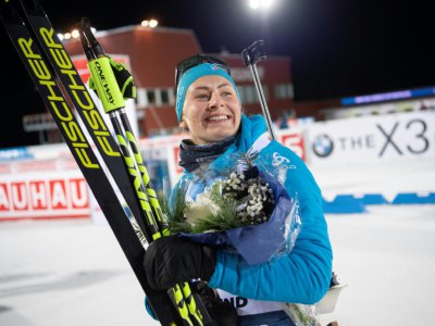 Justine Braisaz, vainqueure de l'individuel d'Ostersund (Suède), le 5 décembre 2019 - Fredrik SANDBERG [TT NEWS AGENCY/AFP]