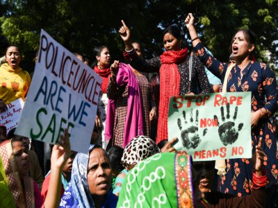Manifestation à New Delhi pour dénoncer les viols et la violence, le 3 décembre 2019, quelques jours après le viol collectif d'une vétérinaire à Hyderabad - Sajjad  HUSSAIN [AFP]