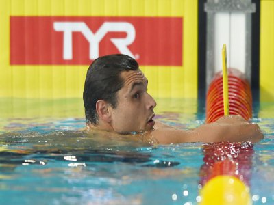 Florent Manaudou après sa demi-finale du 50 m des championnats d'Europe en petit bassin, le 6 décembre 2019 à Glasgow - NEIL HANNA [AFP]