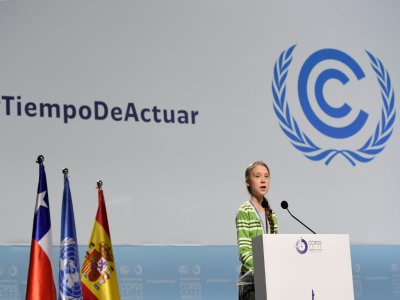Greta Thunberg prononce un discours lors de la COP 25 à Madrid, le 11 décembre  2019 - CRISTINA QUICLER [AFP]