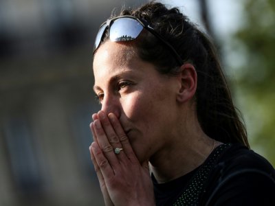 La Française Clémence Calvin lors du marathon de Paris, le 14 avril 2019 - KENZO TRIBOUILLARD [AFP/Archives]