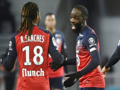 Renato Sanches et Jonathan Ikoné ont inscrit les deux buts de Lille ans la victoire sur Montpellier à Villeneuve-d'Ascq, le 13 décembre 2019 - FRANCOIS LO PRESTI [AFP]