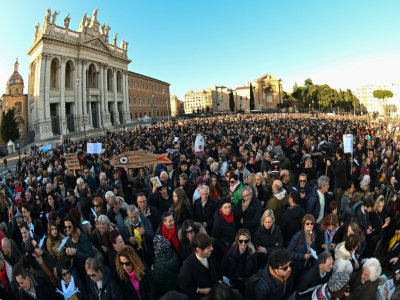 Manifestation antifascite des "sardines" le 14 décembre 2019 à Rome - ANDREAS SOLARO [AFP]