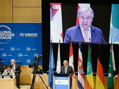 Le secrétaire général de l'ONU Antonio Guterres à l'ouverture du Forum sur les réfugiés, le 17 décembre 2019 à Genève - Fabrice COFFRINI [POOL/AFP]