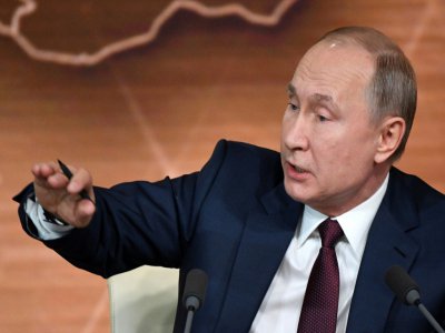 Le président russe Vladimir Poutine lors de sa conférence de presse annuelle, le 19 décembre 2019 à Moscou - Alexander NEMENOV [AFP]