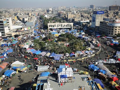 Le campement des manifestants sur le place Tahrir à Bagdad, le 20 décembre 2019 - AHMAD AL-RUBAYE [AFP]
