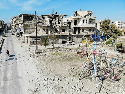 Une photo prise le 22 décembre 2019 montre des immeubles détruits dans la ville de Maaret al-Noomane dans la province d'Idleb, dans le nord-ouest de la Syrie - Omar HAJ KADOUR [AFP]