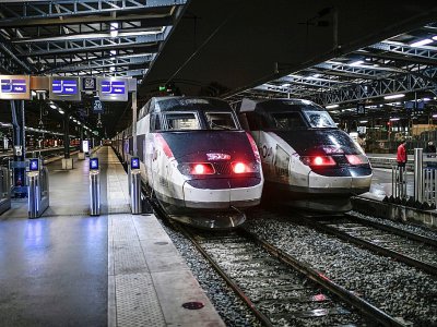 Deux TGV immobilisés par la grève, gare de l'Est à Paris, le 23 décdembre 2019 - STEPHANE DE SAKUTIN [AFP/Archives]