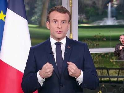 Le président Emmanuel Macron lors de ses voeux à l'Elysée le 31 décembre 2019 - - [FRANCE 2/AFP]