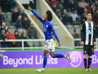 Hamza Choudhury exulte après avoir inscrit le 3e but de Leicester City en déplacement à Newcastle, le 1er janvier 2020 - Lindsey Parnaby [AFP]