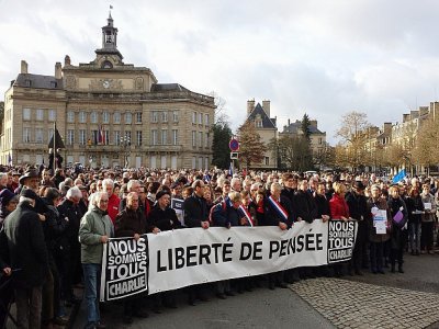 Après les attentats de Charlie Hebdo, il y a 5 ans, de nombreux cortèges s'étaient formés, notamment à Alençon, en silence… - Eric Mas
