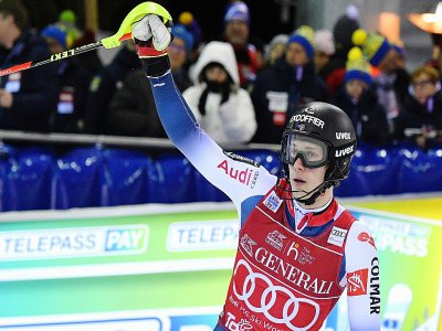 Le Français Clément Noël à l'arrivée de la seconde manche du slalom de Madonna di Campiglio, le 8 janvier 2020 - Marco Bertorello [AFP]