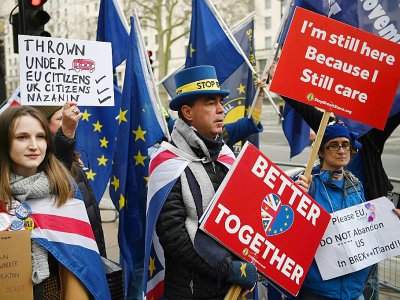 Des manifestants anti-Brexit devant Downing Street, résidence du Premier ministre, à Londres le 8 janvier 2020 - DANIEL LEAL-OLIVAS [AFP]