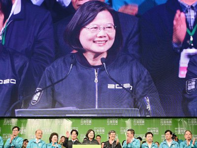 La présidente de Taïwan Tsai Ing-wen devant ses partisans, le 11 janvier 2020 à Taipei - Sam Yeh [AFP]
