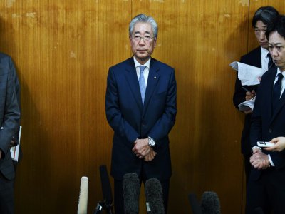 Tsunekazu Takeda, président du Comité olympique japonais, en conférence de presse, le 19 mars 2019 à Tokyo - CHARLY TRIBALLEAU [AFP/Archives]