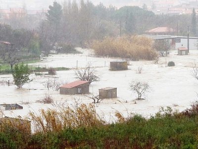 Inondations à Saint-Paul-de-Fenouillet lors de la tempête Gloria, le 22 janvier 2020 dans les Pyrénées-Orientales - RAYMOND ROIG [AFP]