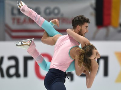 Les danseurs français Gabriella Papadakis et Guillaume Cizeron lors de la danse rythmique à l'Euro de patinage artistique, le 23 janvier 2020 à Graz - Daniel MIHAILESCU [AFP]