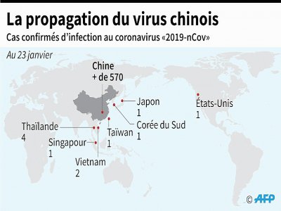 La propagation du virus chinois, au 23 janvier 2020 - John SAEKI [AFP]