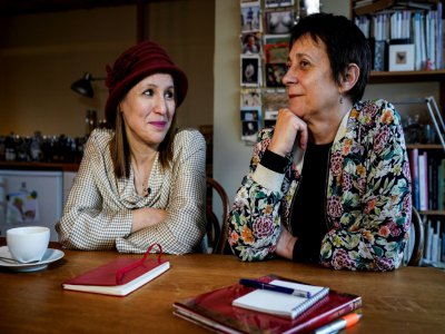 Fatima Ezzarhouni (g) et Sophie Pirson, le 23 janvier 2020 à Bruxelles - Kenzo TRIBOUILLARD [AFP]
