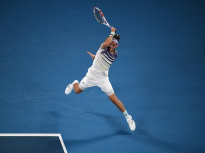 L'Australien Dominic Thiem lors de son quart de finale de l'Open d'Australie face à l'Espagnol Rafael Nadal, à Melbourne, le 29 janvier 2020 - Manan VATSYAYANA [AFP]